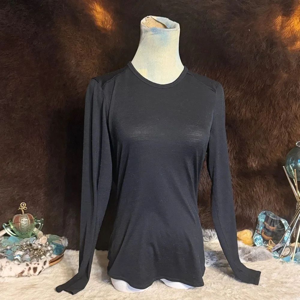 Women's Long-Sleeve merino wool Crewneck Top - Black S (BK5)